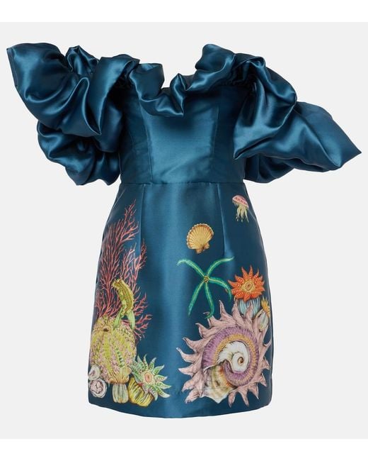 ALÉMAIS Blue Dorian Printed Ruffled Minidress
