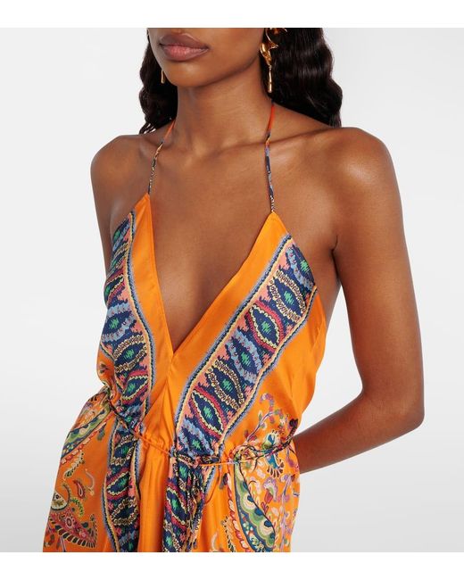 Vestido Largo Asimetrico Con Espalda Abierta Etro de color Orange