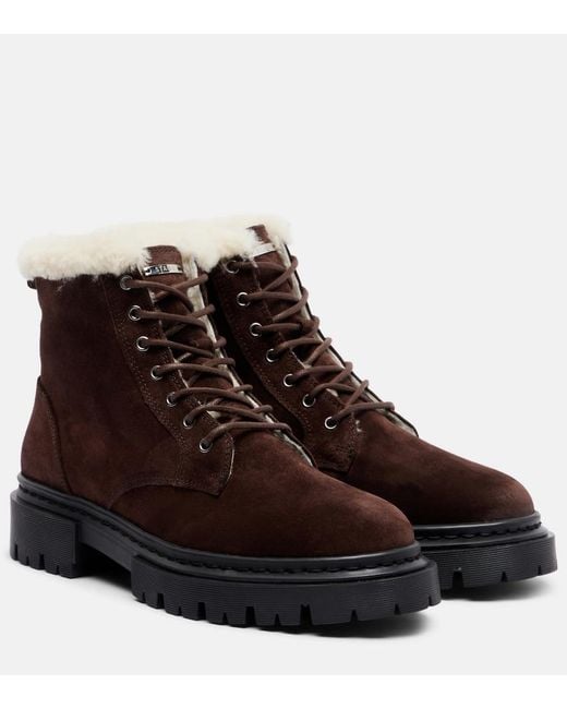Staud Brown Henry Shearling-Lined Suede Combat Boots