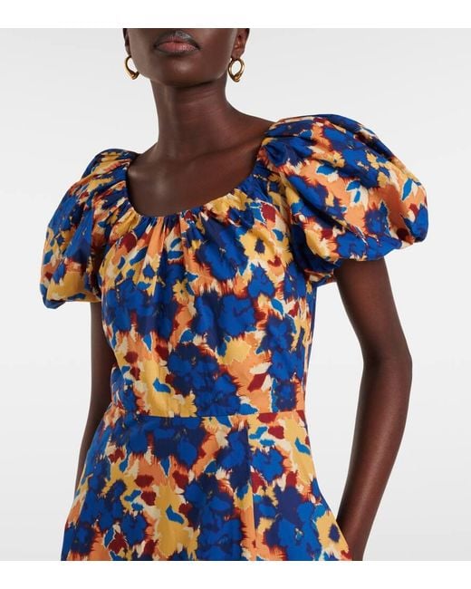 Ulla Johnson Blue Imara Floral Cotton Poplin Midi Dress