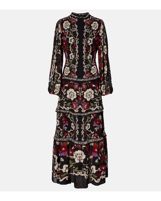 Vestido Largo Rococo Flowers A Capas Farm Rio de color Black