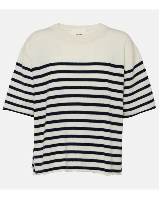 Lisa Yang White Cila Striped Cashmere T-shirt