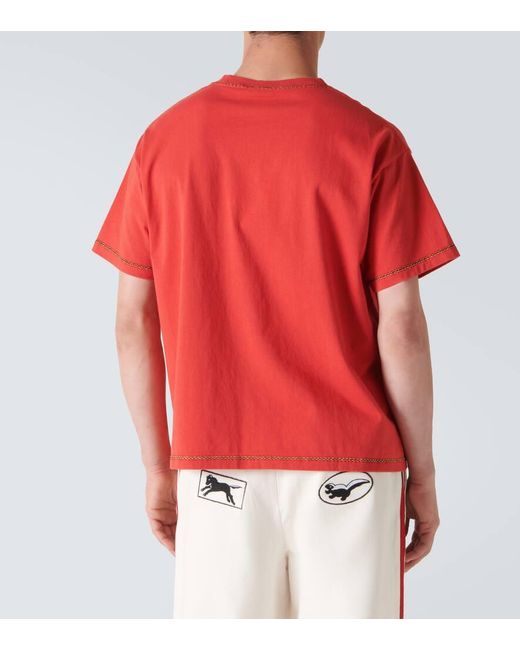 Bode Besticktes T-Shirt Twin Parakeet aus Baumwolle in Red für Herren