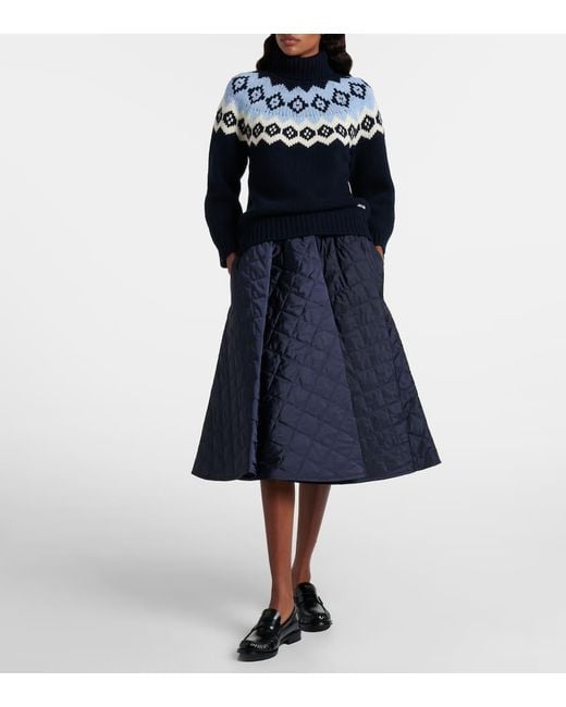 Falda Midi De Re-Nylon Acolchada Prada de color Blue