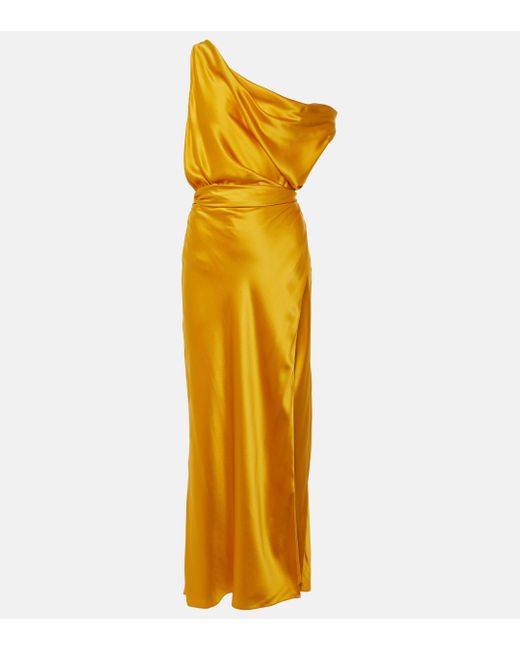 The Sei Yellow Draped Silk Satin Wrap Gown