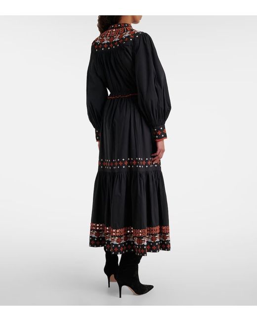Farm Rio Black Embroidered Cotton Maxi Skirt