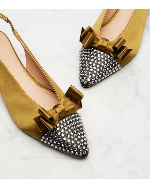 Chloé Metallic Alba 20 Embellished Satin Slingback Pumps
