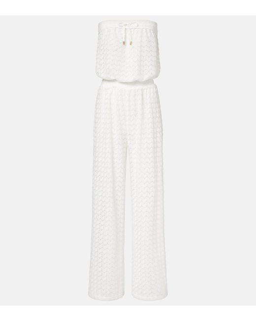 Melissa Odabash White Viv Sheer Pointelle Cotton-Blend Jumpsuit
