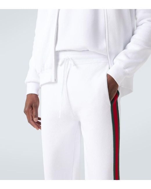 Gucci Blue Web Stripe Cotton-Blend Pants for men