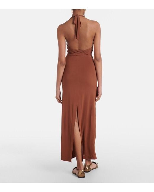 Max Mara Brown Ghiotto Halterneck Cutout Maxi Dress