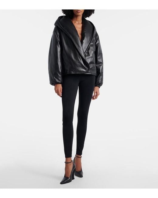 Alaïa Blue Ribbed-Knit High-Rise Leggings