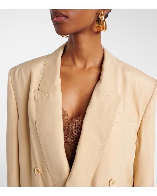 Saint Laurent Natural Double-Breasted Silk Blazer