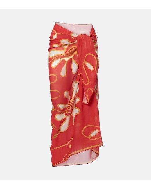 Cala De La Cruz Red Luana Printed Beach Cover-Up
