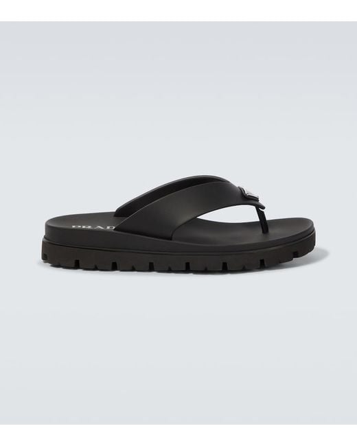 Prada Black Logo Thong Sandals for men