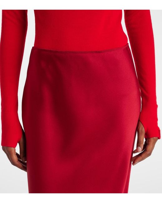 Victoria Beckham Red Lace-Trimmed Satin Midi Skirt