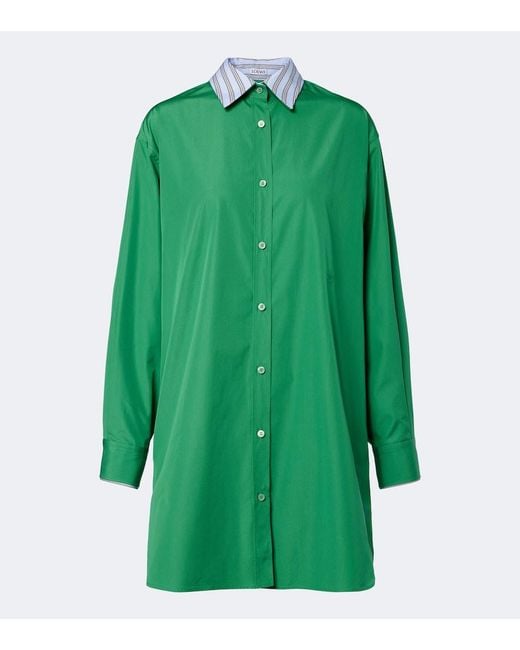 Loewe Green Double L Cotton Poplin Shirt Dress