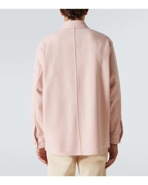 Auralee Pink Wool Flannel Overshirt for men