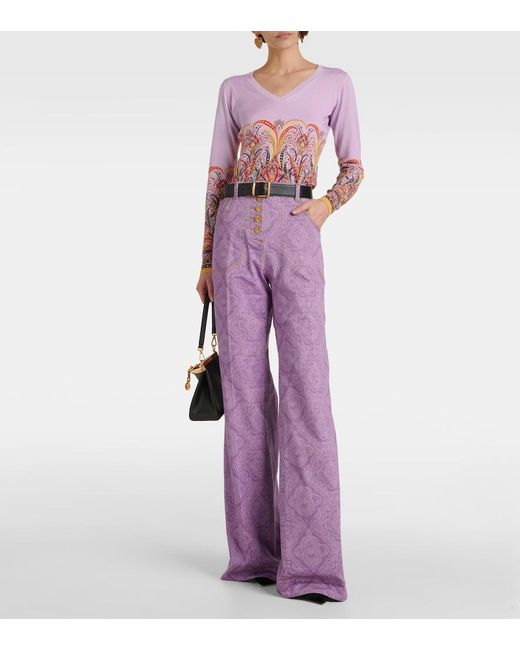 Etro Pink Printed Silk-Blend Sweater