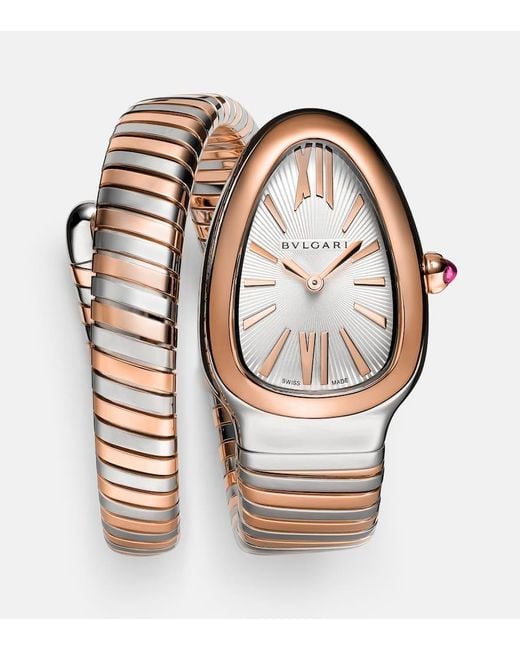 BVLGARI Metallic Uhr Serpenti Tubogas Mit 18Kt Rosegold Und Rubellit