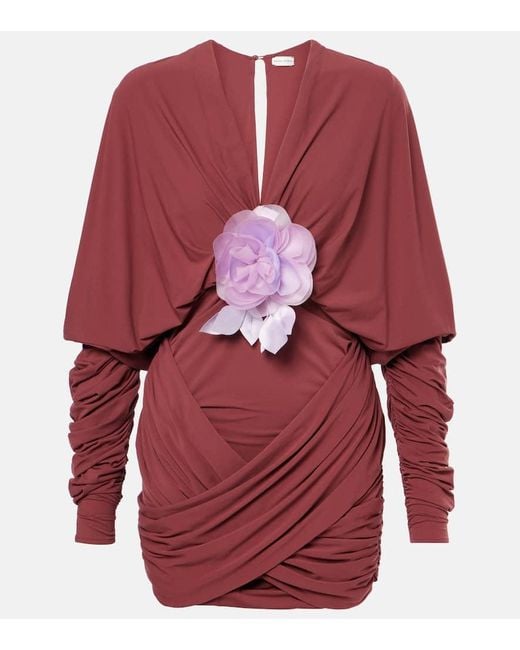 Vestido Corto De Jersey Con Aplique Floral Magda Butrym de color Red