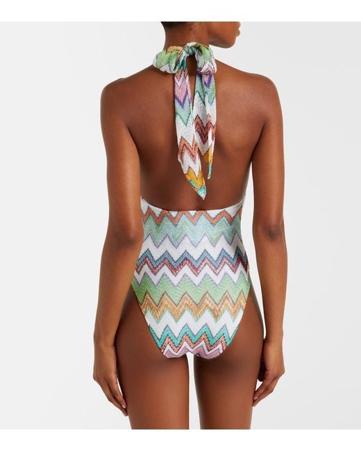 Missoni White Zigzag Lame Swimsuit