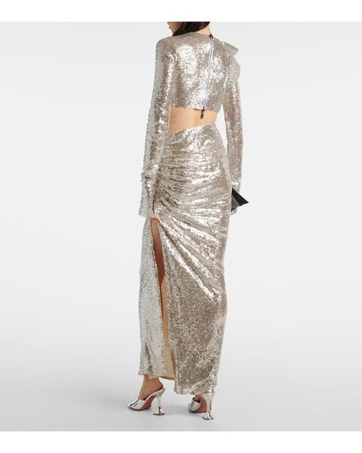 Maticevski Gray Luna Draped Sequined Maxi Skirt