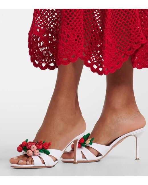 Aquazzura White Botanica Raffia-Effect Mules