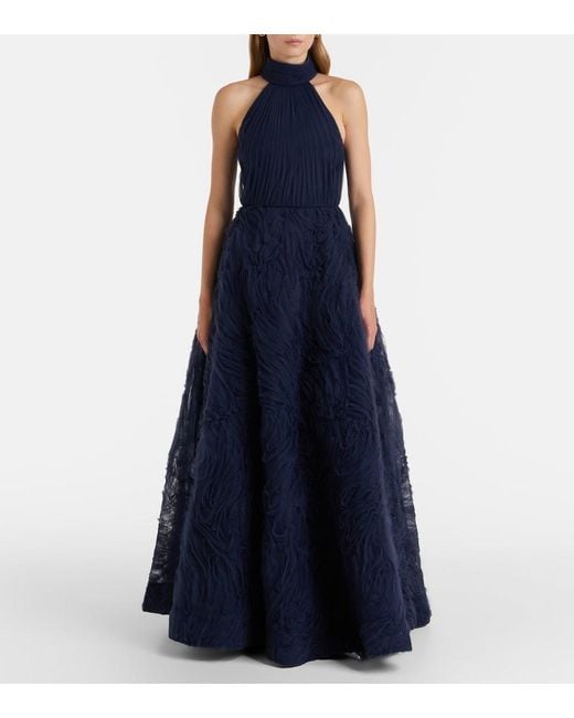 Rebecca Vallance Blue Jasmine Pleated Tulle Gown