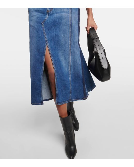 Alexander McQueen Blue Kickback Denim Midi Skirt