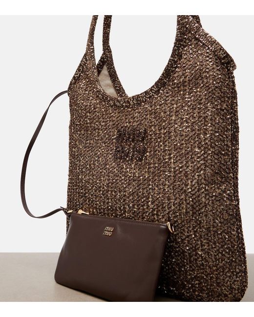 Miu Miu Brown Ivy Sequined Mesh Shopper