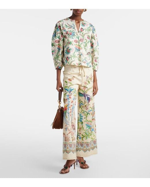 Etro White Belted Printed Wide-Leg Jeans