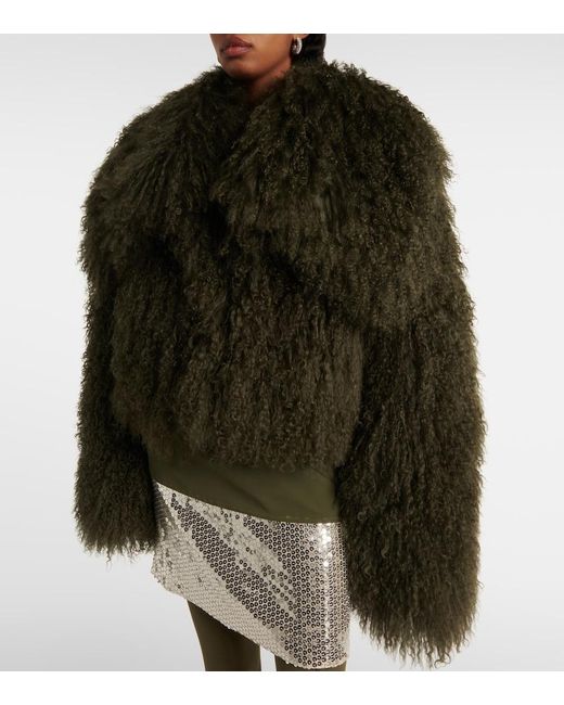 The Attico Black Faux Fur Bomber Jacket