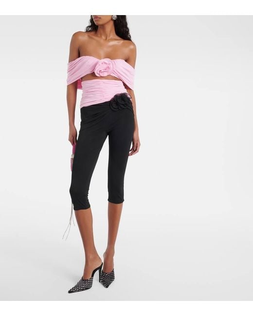 Magda Butrym Pink Floral-Applique Ruched Off-Shoulder Top