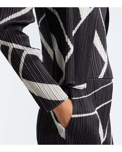 Pleats Please Issey Miyake Black Fold Line Pleated Printed Cardigan