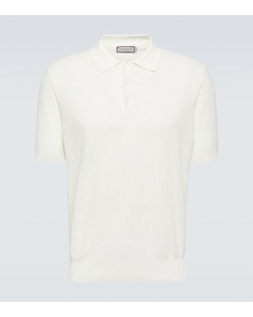 Canali White Cotton Polo Shirt for men