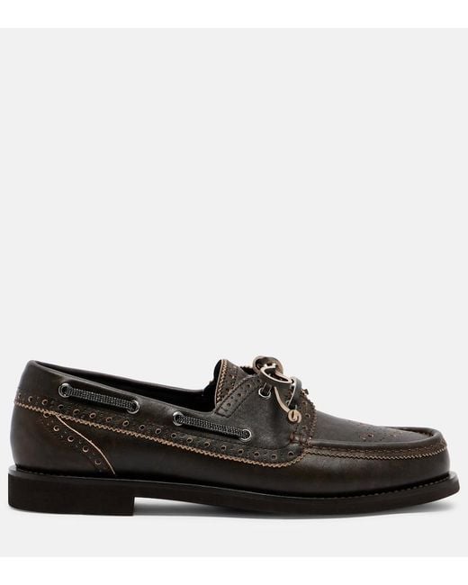 Brunello Cucinelli Black Monili Leather Boat Shoes