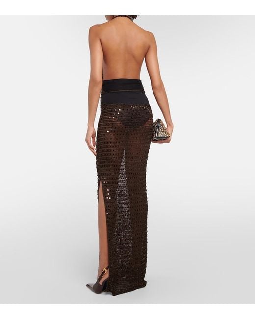 AYA MUSE White Enodia Sequined Halterneck Maxi Dress
