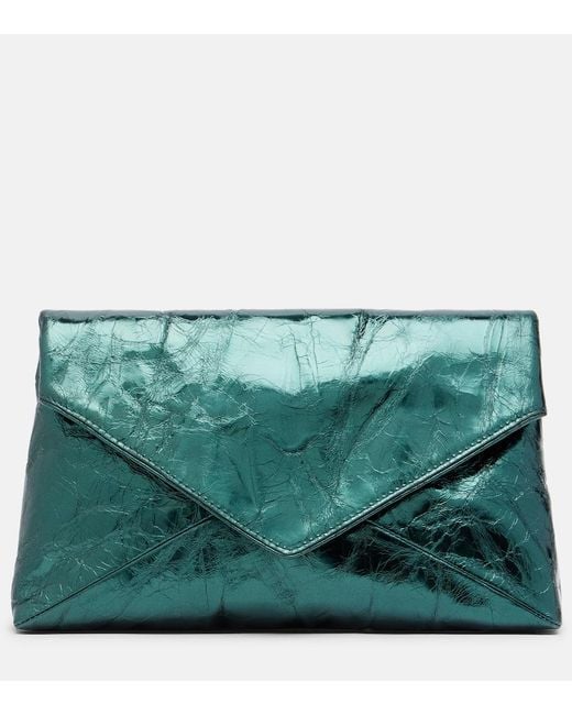 Dries Van Noten Green Medium Metallic Leather Clutch