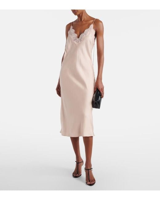 Rohe Natural Lace-Trimmed Silk Satin Slip Dress