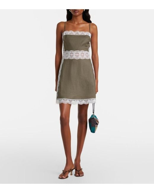 Staud Green Amalina Lace-Trimmed Linen Minidress
