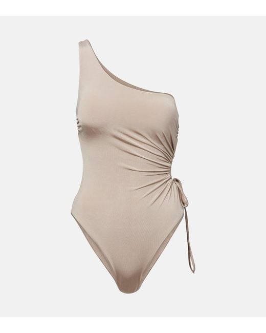 Max Mara Natural Canarie Ruched One-Shoulder Swimsuit