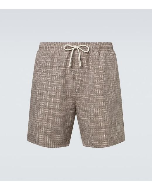Brunello Cucinelli Gray Printed Swim Trunks for men