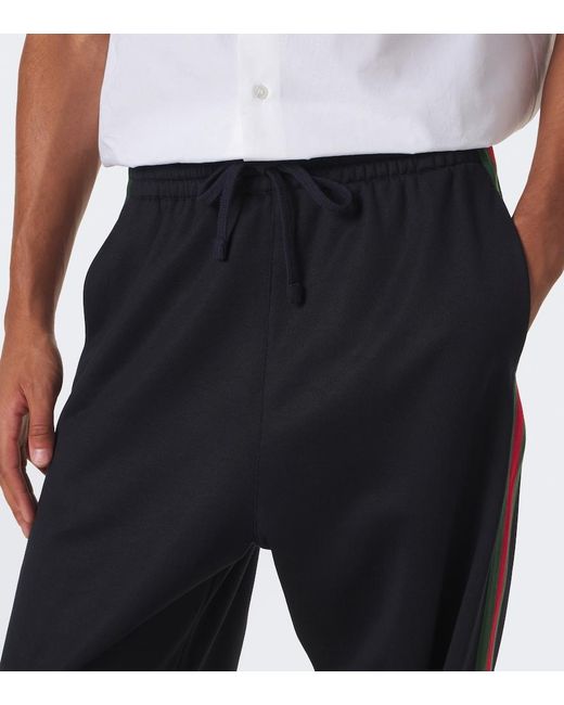 Gucci Blue Web Stripe Silk And Cotton Wide-Leg Pants for men