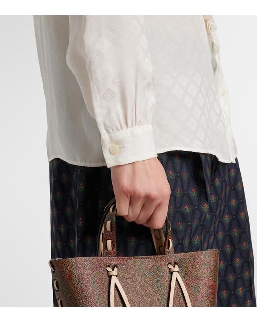 Etro White Printed Silk-Blend Satin Blouse
