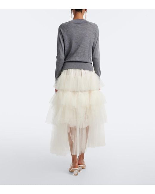 Simone Rocha White Ruffled Tulle Midi Skirt