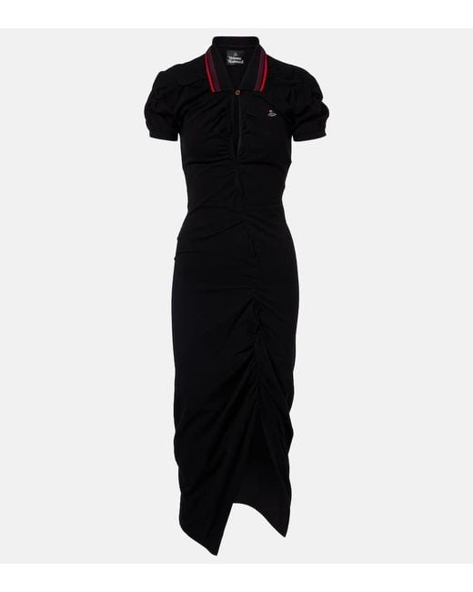 Vivienne Westwood Black Pulling Ruched Cotton Midi Dress