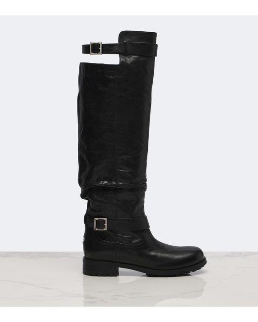 Jimmy Choo Black Biker Leather Knee-High Boots