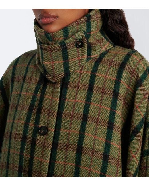 Chloé Green Checked Wool Poncho