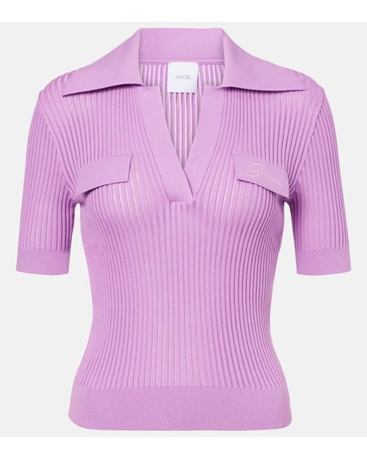 Patou Pink Ribbed-Knit Cotton Polo Shirt
