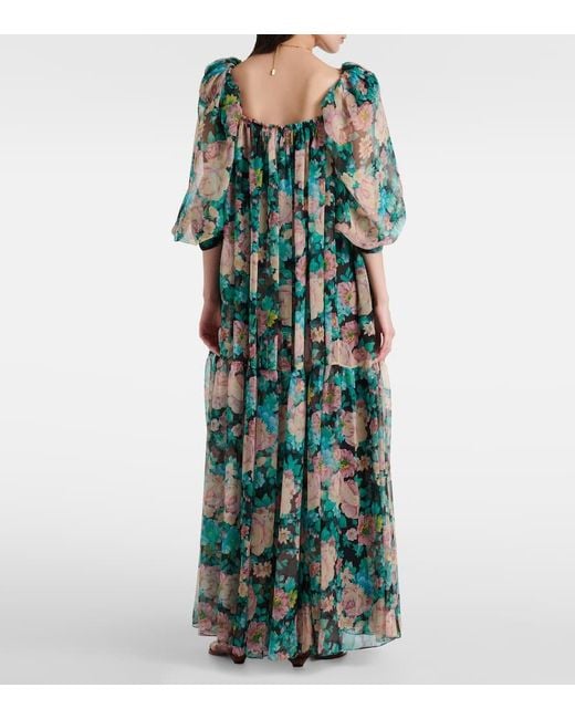 Chloé Green Floral Silk Muslin Maxi Dress